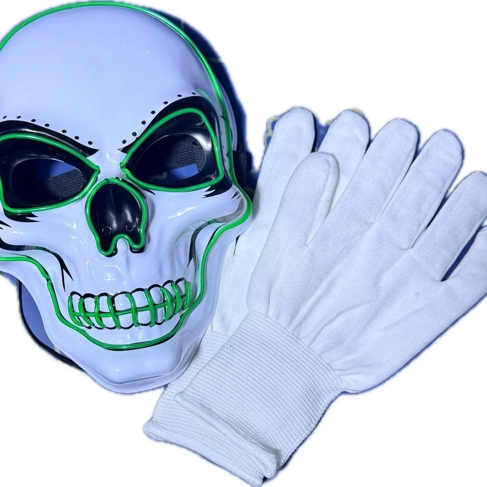NWT JOYIN Halloween LED Skull Mask & Light Up‎ Gloves Set Green Glow Cosplay